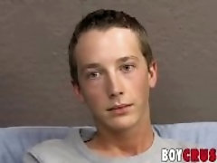"Twink cutie Riley Johnston jerking off big cock after interview"