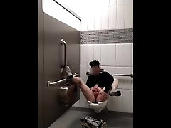 Skinny White Twink Masturbates In Public Bathroom (ALMOST CAUGHT)